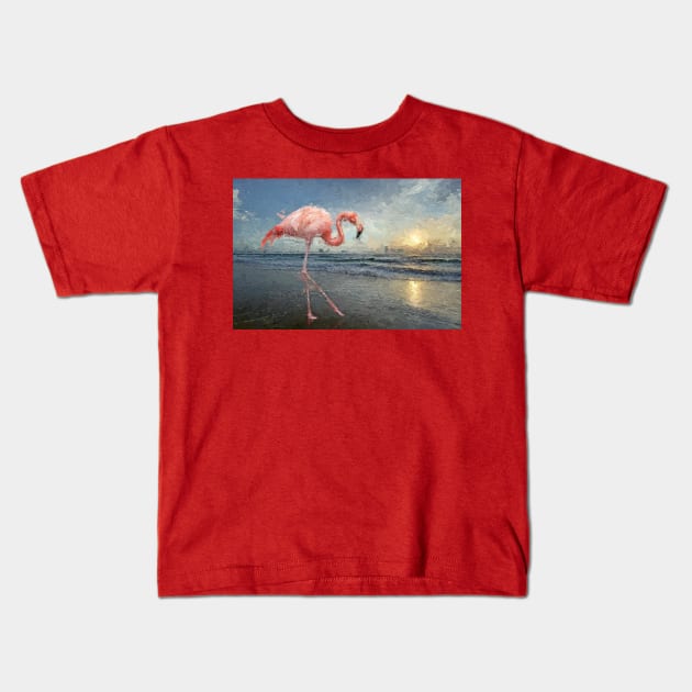 Flamingo on the Beach Kids T-Shirt by Custom Autos